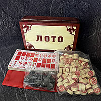 Настільна гра Лото в дерев'яній коробці з дер. діжечками 90 шт. W9902 (р-р 24x10x7,5см) бордовий