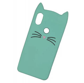 Силіконовий чохол для Xiaomi Redmi 7 / Note 7 - 3D Cat (Кіт з вусами), М`ятний