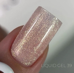 SAGA Liquid Gel №39 рідкий гель для нарощування нігтів персиково-рожевий з блискітками напівпрозорий