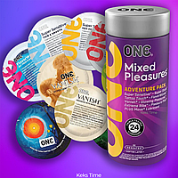 Презервативы ONE Mixed Pleasures 24 шт, микс для разных ощущений, подарочная упаковка тюб