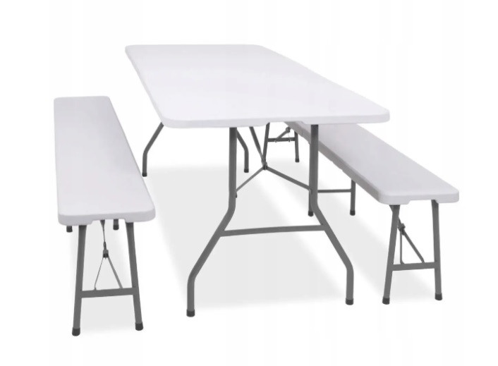 Набір Складаний стіл туристичний і дві лавки для пікніка банкету для дому JUST GARDEN колір білий, фото 1