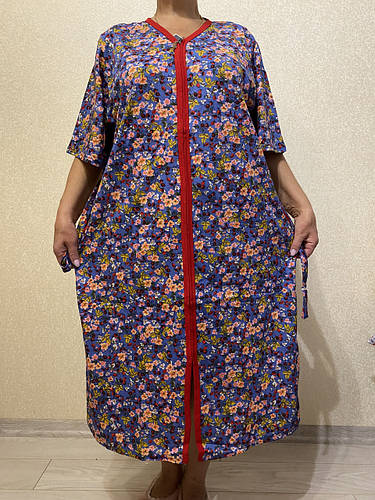 Халат женский с коротким рукавом синие цветы 52-60р (ID#2441421327 ...