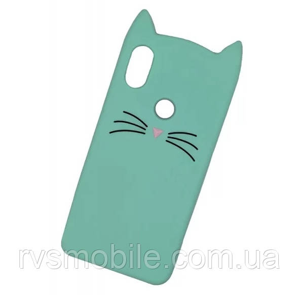 Силіконовий чохол для Xiaomi Redmi 7 / Note 7 - 3D Cat (Кіт з вусами), М`ятний