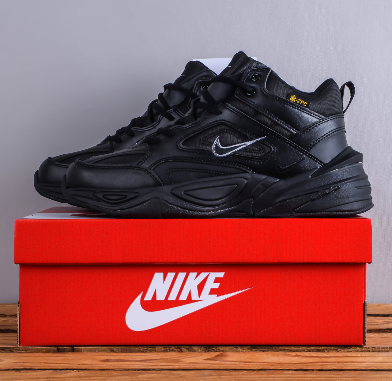 SALE Зимові кросівки Nike M2k Tekno з хутром повністю чорні, фото 1