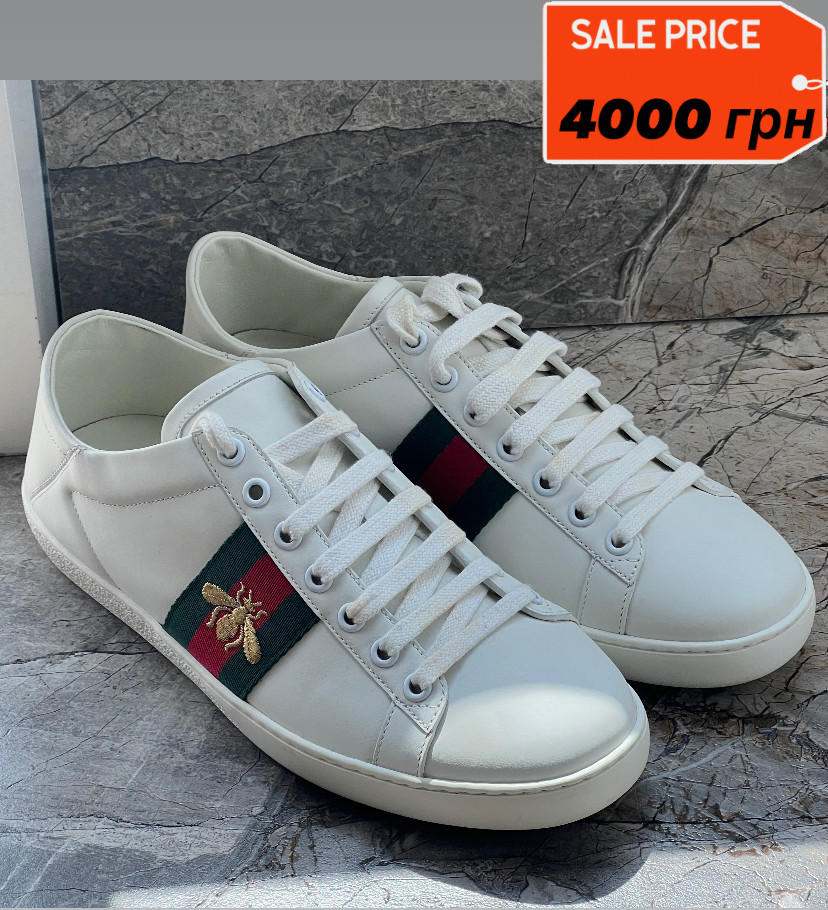 SALE Кеди жіночі з вишивкою Gucci Ace шкіряні 39 розмір