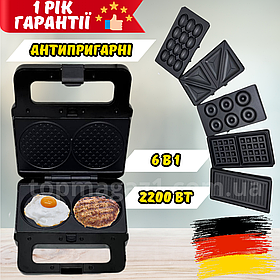 Кухонний мультипекар Zepline 2200 Вт універсальна вафельниця 6в1 мультимейкер побутовий електричний