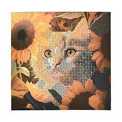 Набір для творчості алмазна картина Strateg Кіт у соняшниках (JUB14399), розміром 18х18 см