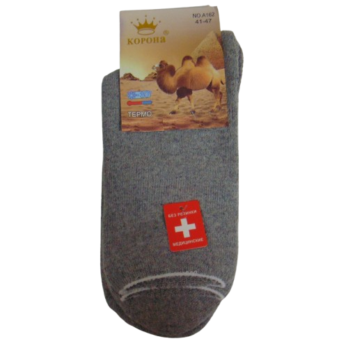 Чоловічі шкарпетки термо без гумки верблюжа вовна Корона 41-47 світло-сірі 162, фото 1