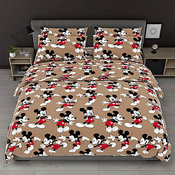 Наволочка на блискавці 70х70 (Бязь) | Від виробника "Королева Ночі" | Мікі Маус на коричневому
