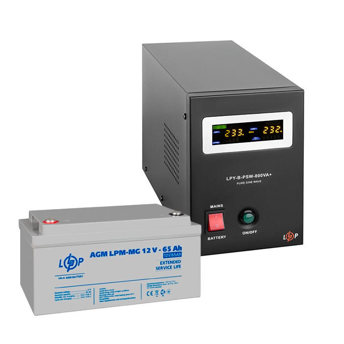 Комплект резервного живлення LogicPower ДБЖ 12V LPY-B-PSW-800VA з мультигелевим акумулятором LPM-MG 12V-65Ah