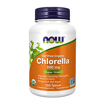 Хлорелла органічна Chlorella Now Foods 500 мг 200 таблеток