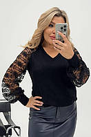 Жіноча оригінальна кофта з мереживом на рукавах із ангори батал "Аріадна" Стильна ошатна жіноча кофта