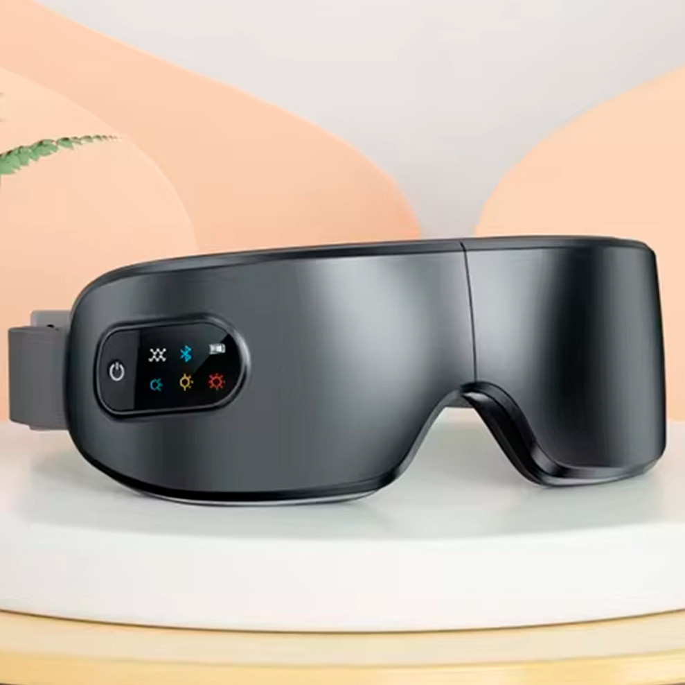 Масажер для очей з тепловою вібрацією і музикою Bluetooth Розумна маска для очей Чорна, фото 1