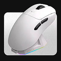 Мишка Ігрова Безпровідна AJAZZ AJ179P PAW3395 2600 DPI з зарядною станцією Акумуляторна Bluetooth Ергономічна Біла