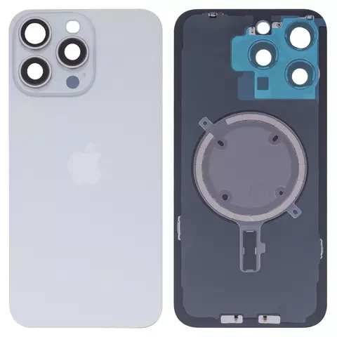 Задня панель корпусу для iPhone 15 Pro Max, біла, зі склом камери, small hole, фото 1