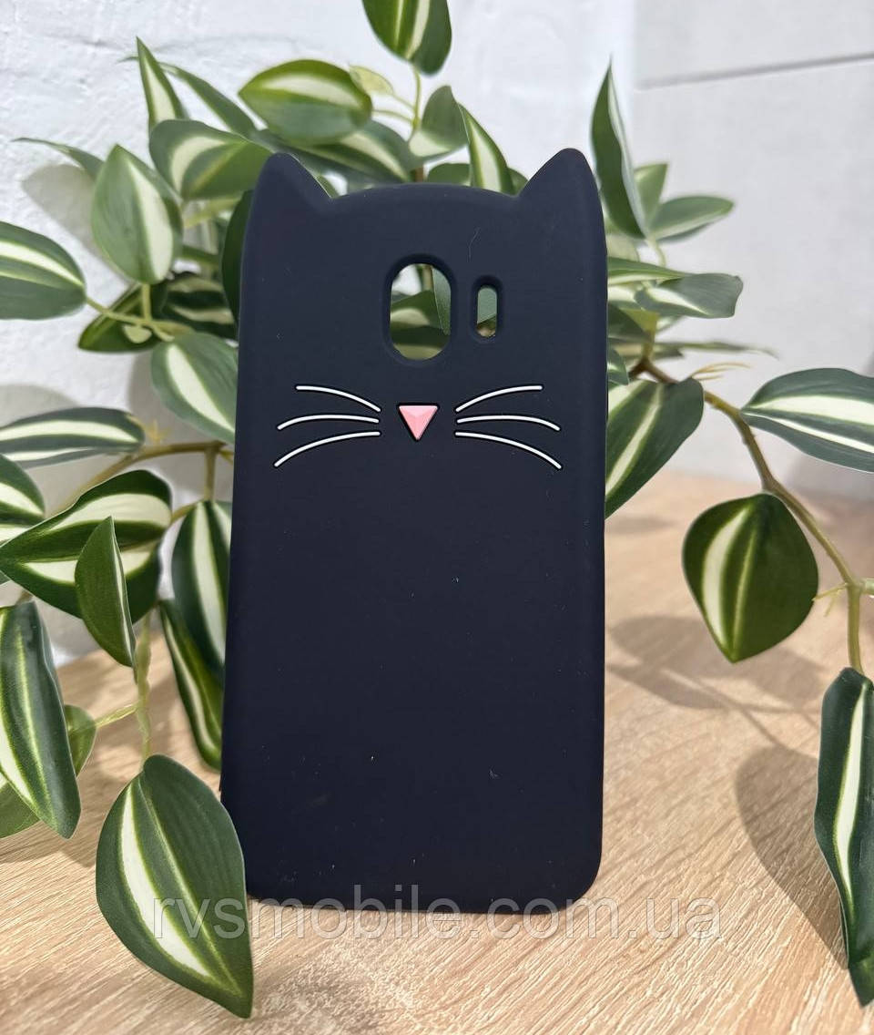 Силіконовий чохол для Samsung Galaxy J4 2018 - 3D Cat (Кіт з вусами), Чорний