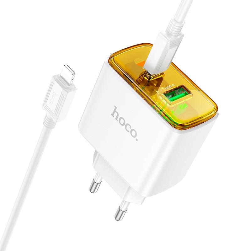 Адаптер мережевий Hoco Smart charger Type-C to Lightning Cable set CS42A |1Type-C/1USB, 30W/3A, PD/QC| білий