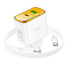 Адаптер мережевий Hoco Smart charger Type-C to Lightning Cable set CS42A |1Type-C/1USB, 30W/3A, PD/QC| білий, фото 3