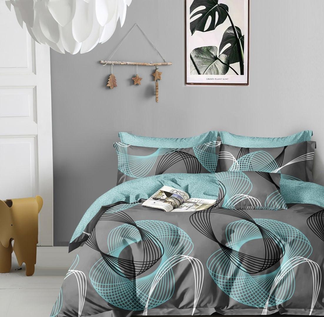 Наволочка на блискавці 70х70 (Бязь) | Від виробника "Королева Ночі" | Абстракція на сірому та бірюзовому, фото 1