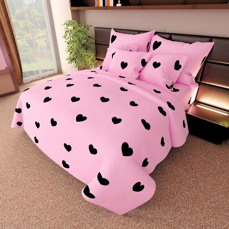 Простирадло 150х220 (Бязь) | Полуторне простирадло від виробника "Королева Ночі" | Серця на рожевому, фото 1