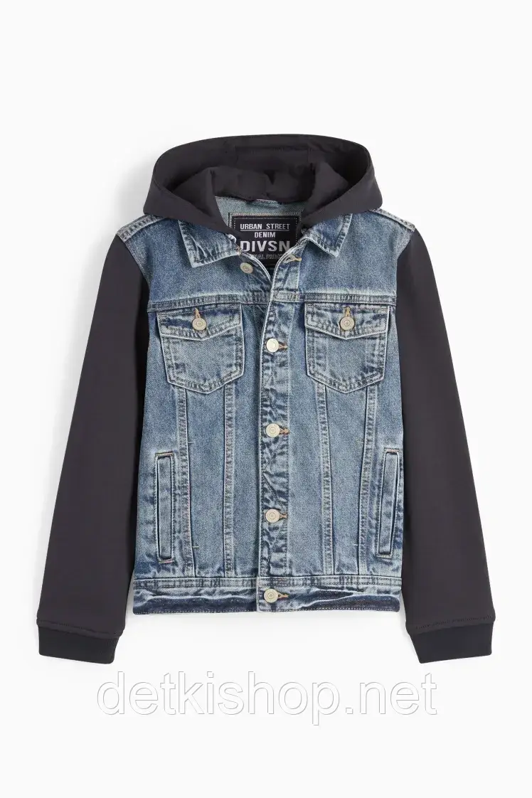 Джинсова куртка з капюшоном для підлітка 182 см (14Y+), фото 1