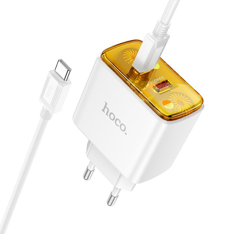 Адаптер мережевий Hoco Smart charger Type-C to Type-C Cable set CS43A |2Type-C, 45W/3A, PD/QC| білий