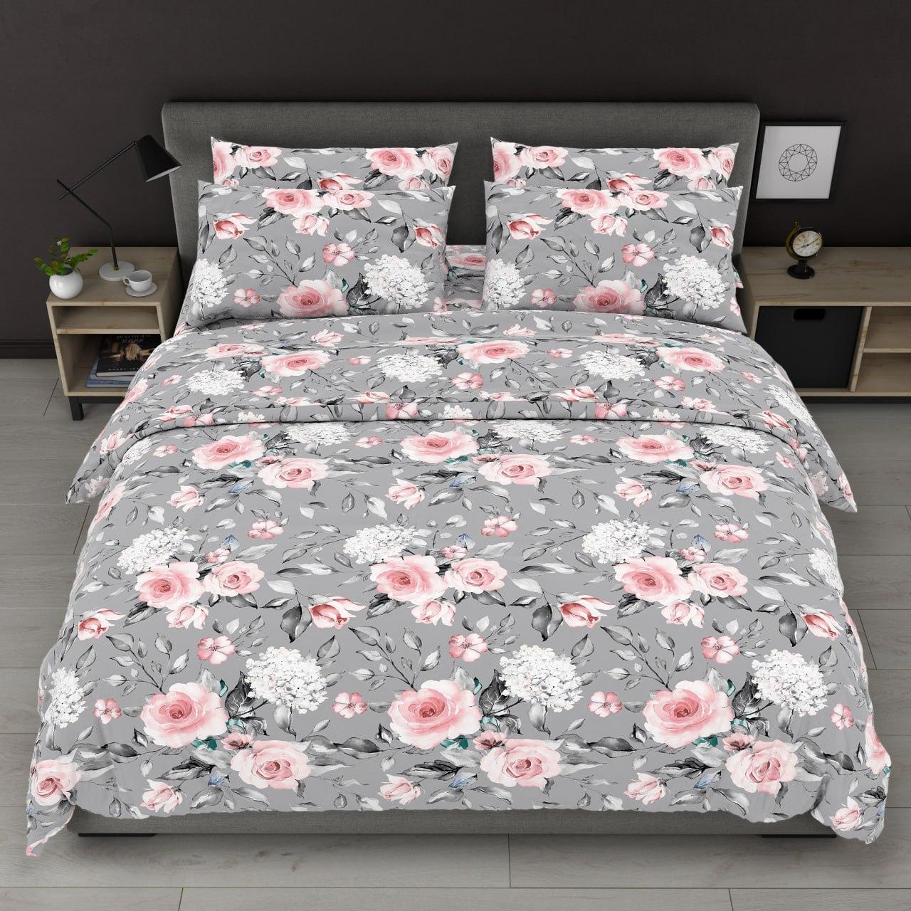 Наволочка на блискавці 70х70 (Бязь) | Від виробника "Королева Ночі" | Квіти на сірому, фото 1