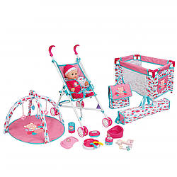 Музичний пупс для дівчинки 89866-8 з аксесуарами (манеж-ліжечко коляска сумка горщик і ін)**