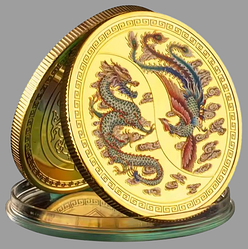 Сувенірна кольорова монета " Дракон і фенікс" пам'ятні монети. голд