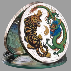 Сувенірна кольорова монета " Дракон і тигр" пам'ятні монети. сильвер