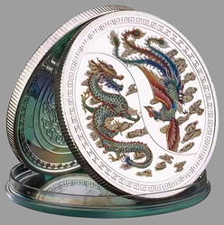 Сувенірна кольорова монета " Дракон і фенікс" пам'ятні монети. сильвер