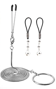 Затискачі для сосків і геніталій набір Chisa Sins з дзвіночками та ланцюжком, сріблясті