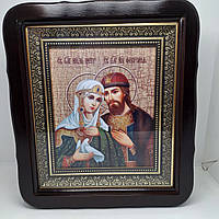 Икона для дома Святые Петр и Феврония 23х26см в темном киоте