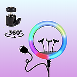 Кільцева лампа RGB LED 45 см з штативом, Кольорова лампа, Кільцева лампа для блогера з тримачем до телефону, фото 7