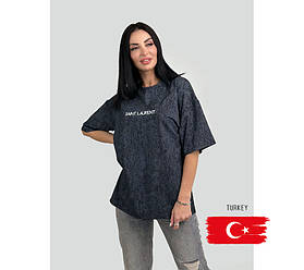 Базова жіноча футболка з написом "Saint" (Турція) оптом | Батал