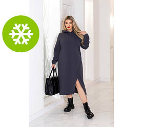 Тепла трикотажна сукня міді з капюшоном "Era" | Батал