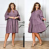 Жіноча вельветова трапецевидна сукня вільного крою з воланом по подолу, батал великі розміри, фото 4