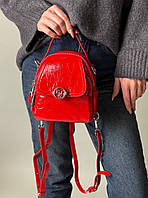 Рюкзак женский красный городской натуральная лаковая кожа Polina&Eiterou сумка-рюкзак