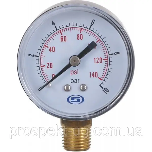 Манометр 0-10 бар G1/4" 50мм радіальний для редукторів тиску GROSS