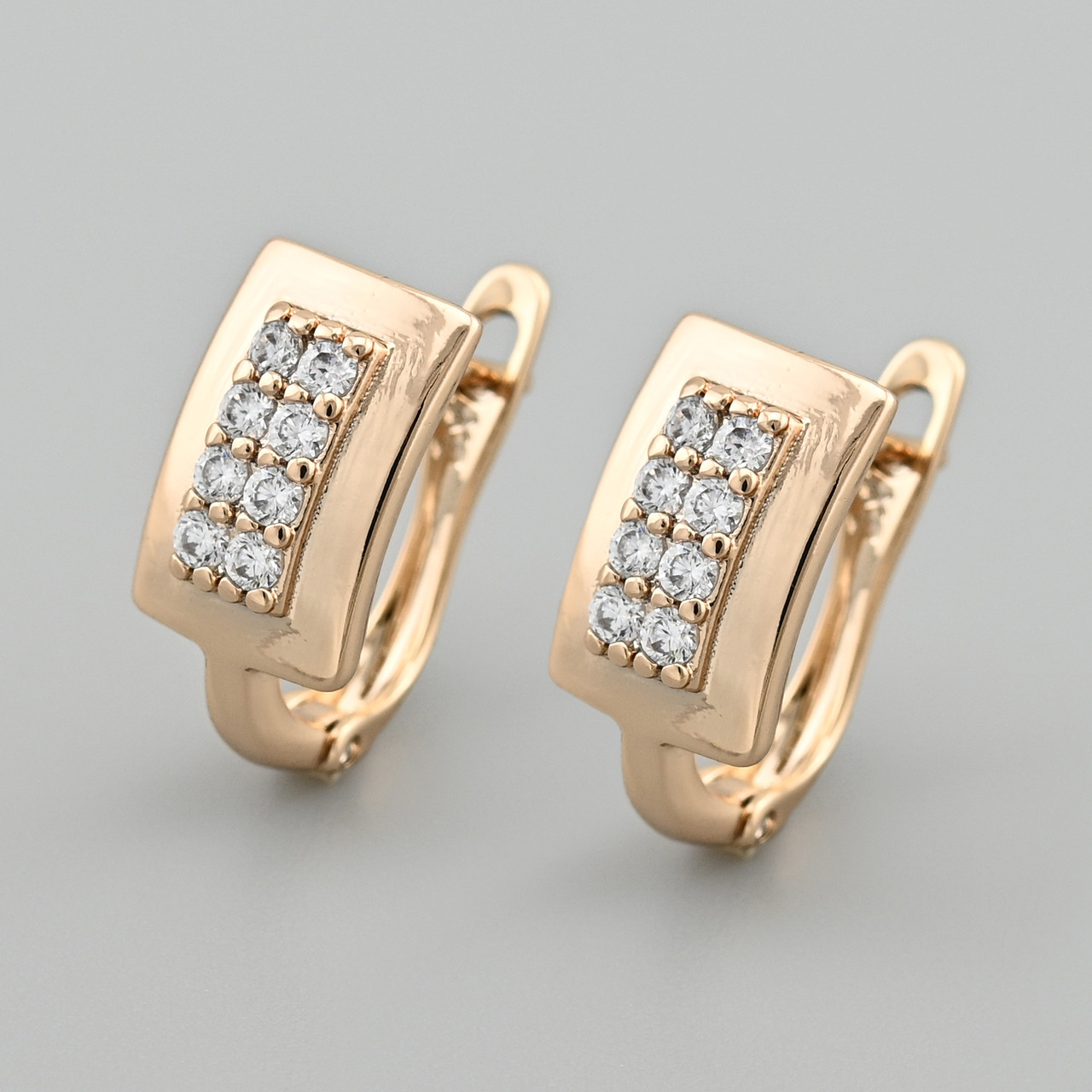 Сережки Шерон 47019 розмір 15х8 мм білі фіаніти вага 2.9 г позолота 18К, фото 1