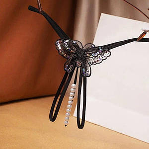 Жіночі відверті стрінги з паєтками та бісером