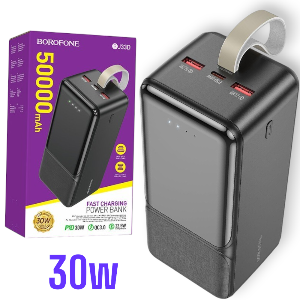 Повербанк Power Bank Borofone BJ33D 50000 mAh 30W Внешний портативный аккумулятор черный