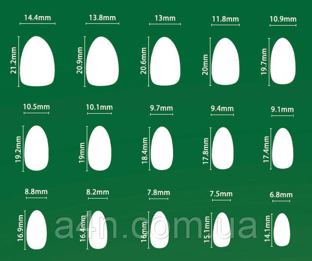 Накладные ногти - Интернет-магазин A4N Размеры накладных ногтей