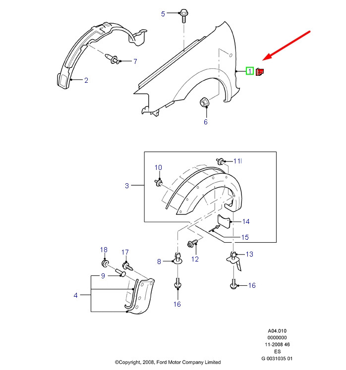 Крило переднє праве FORD RANGER 2009-2012 ORIGINAL