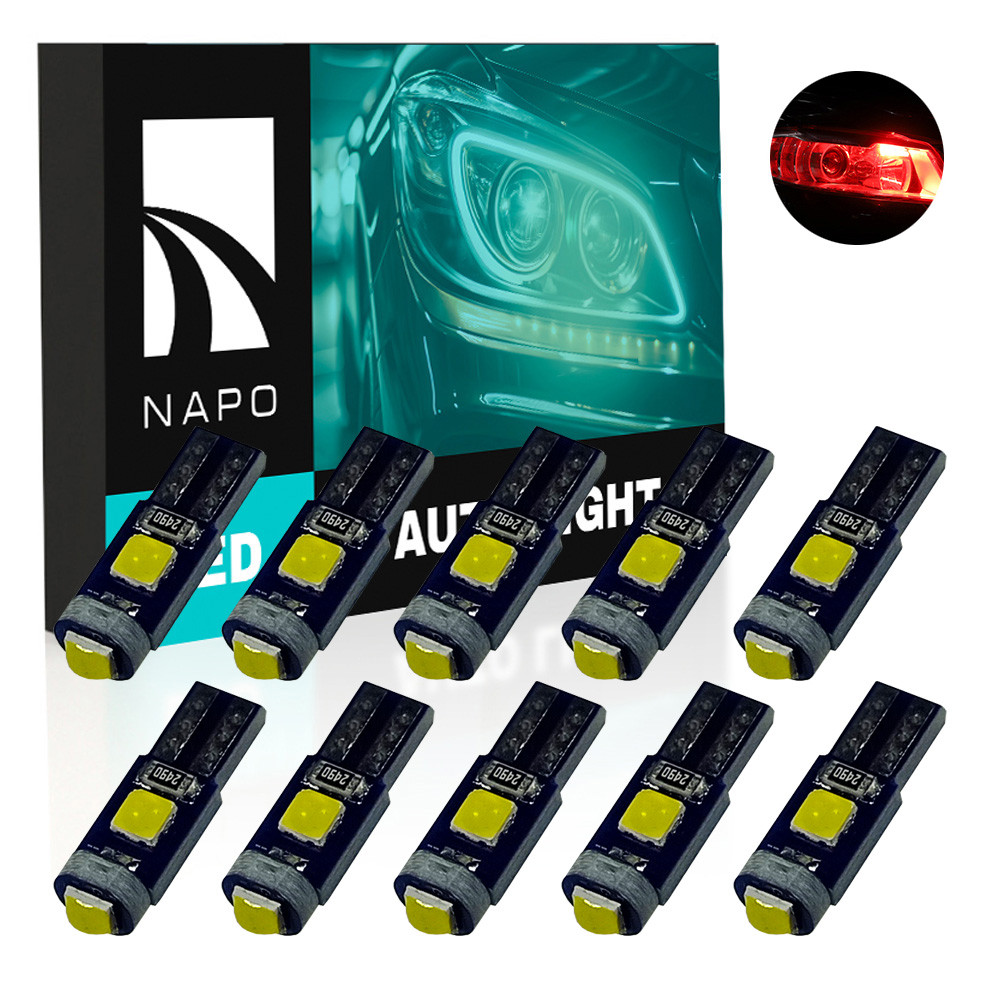 Комплект світлодіодних ламп NAPO LED T5-3030-3smd T5 W1,2W 10 шт колір світіння червоний