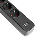 Мережевий подовжувач VIDEX ONCORD з/з 4п 3м (3x1.5мм) 3.4А USB(QC3.0) +USB-C(PD18W) з кнопкою Black, фото 4