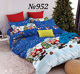 Постільна білизна, бязь GOLD, двоспальний з євро простирадлом комплект, Санта-Клаус, Різдво, Новий рік