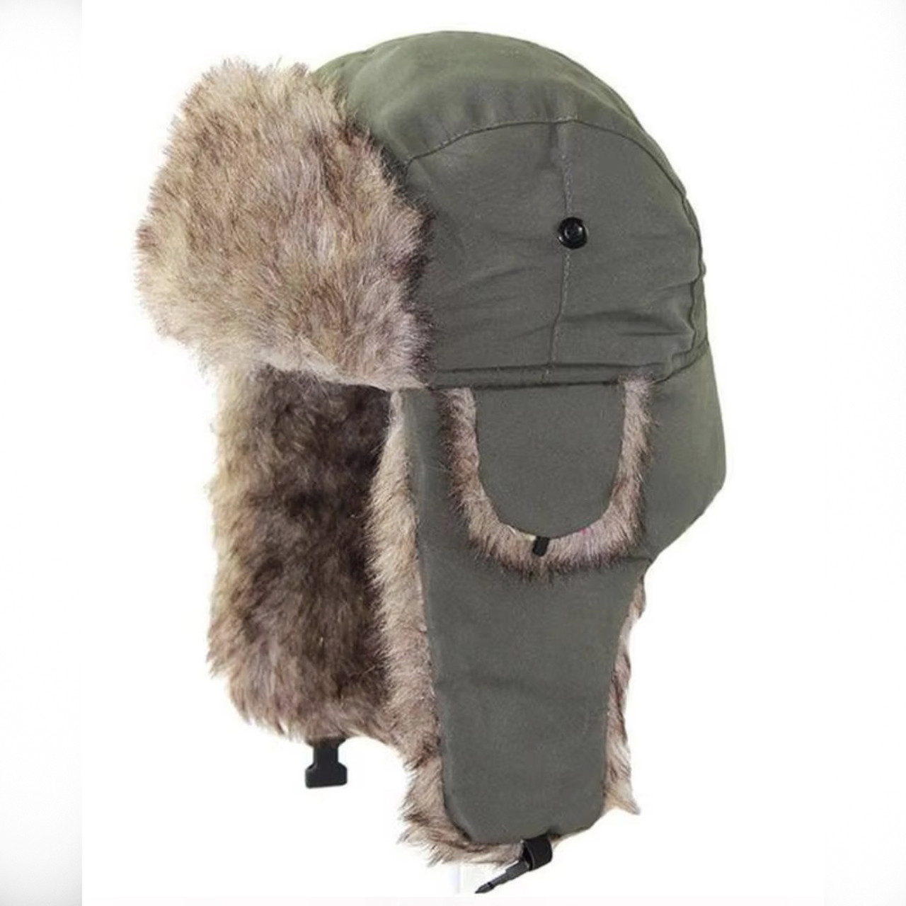 Шапка вушанка з хутром , olive, фото 1