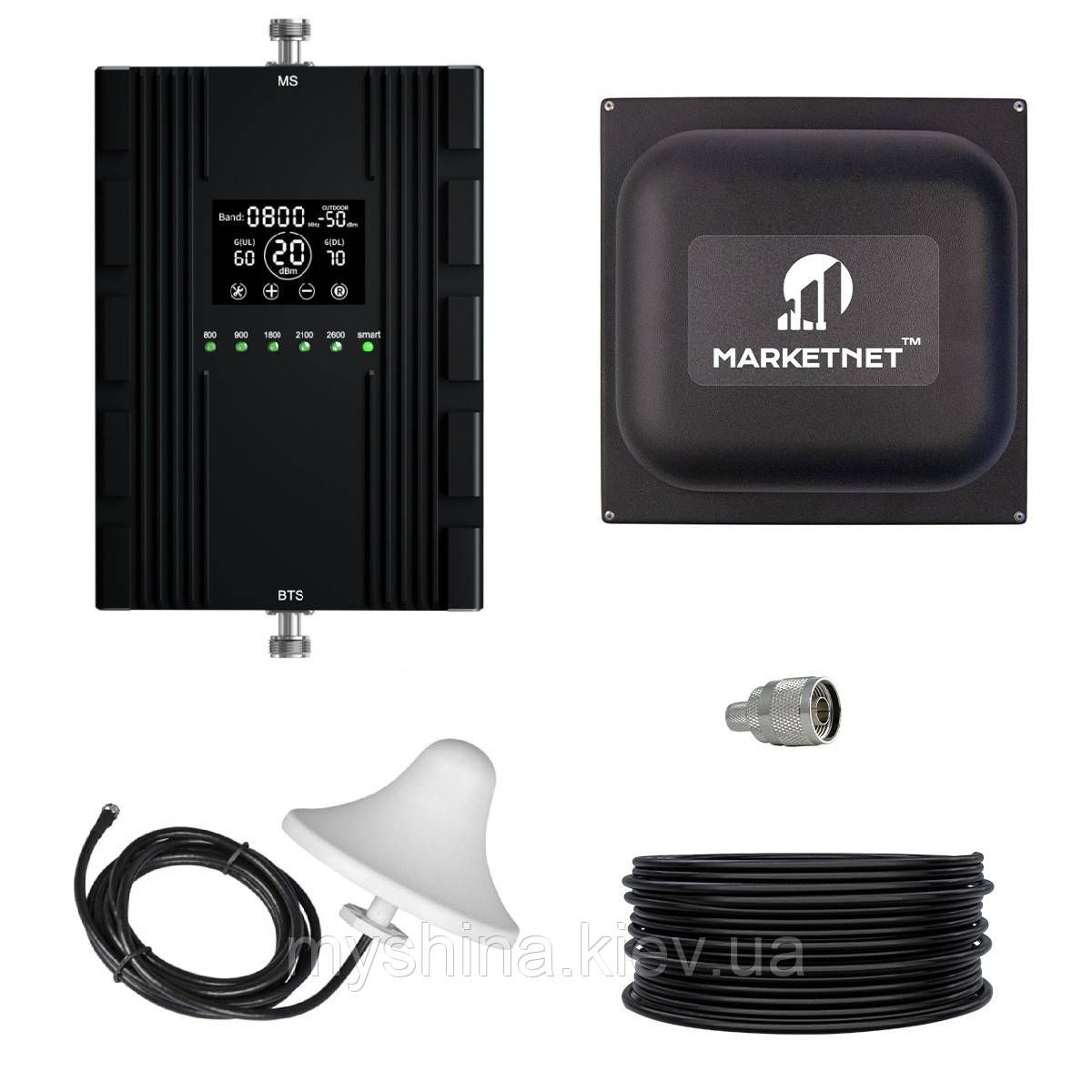 Комплект GSM Репітер 800/900/1800/2100/2600 МГц Lintratek AA20 з антеною Marketnet Square 19 дБ, фото 1