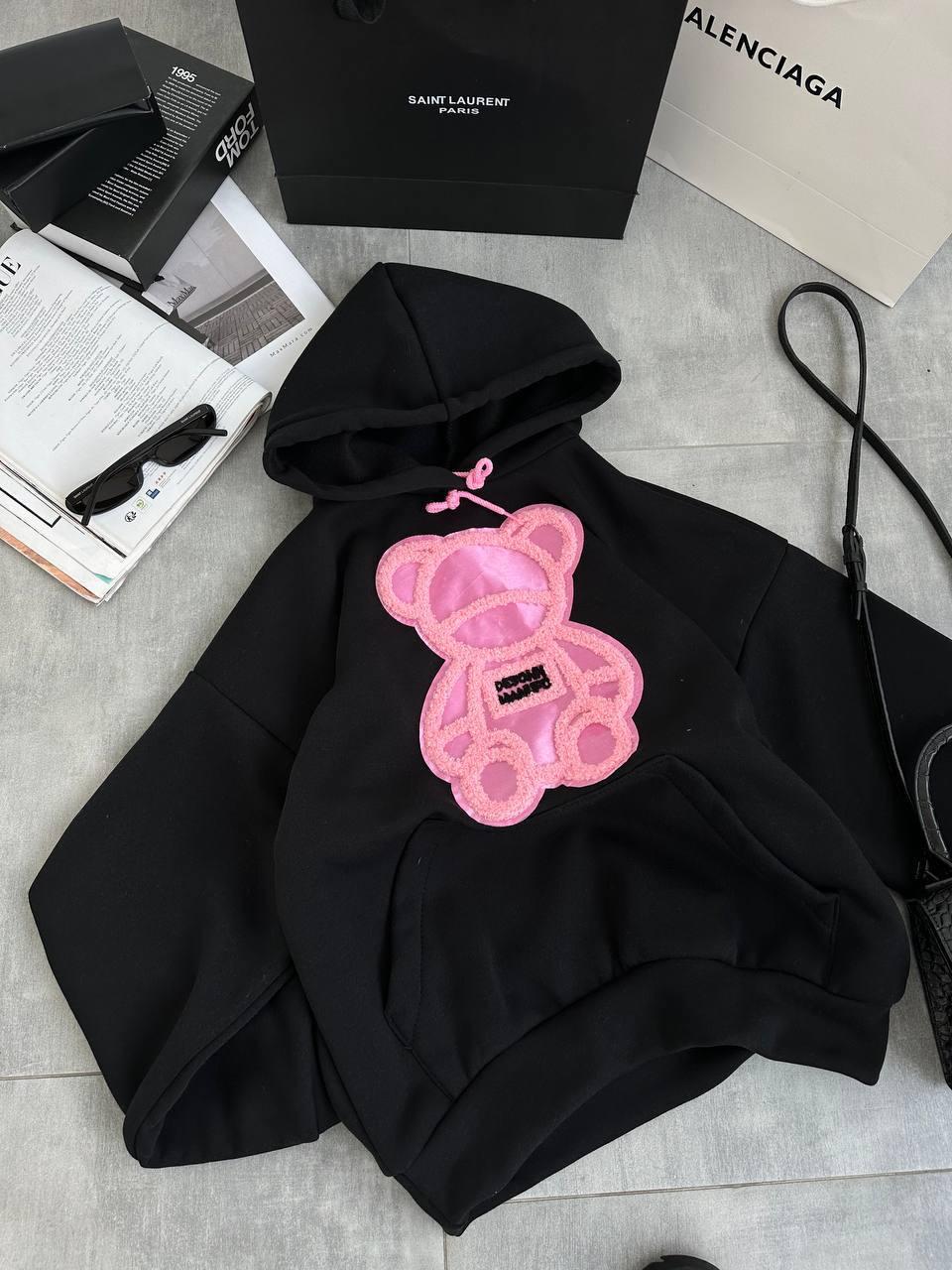 Жіночий базовий осінній батник тринити на флісі худі Ведмедик з капюшоном оверсайз спортивна кофта оверсайз, фото 1